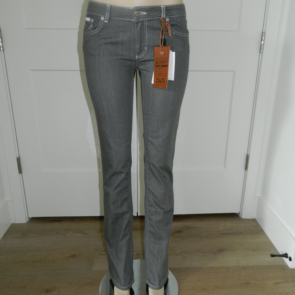 NWT D&G Dolce & Gabbana Slimmy Women Gray Straight Leg Jeans sz 29X34.5 in $265